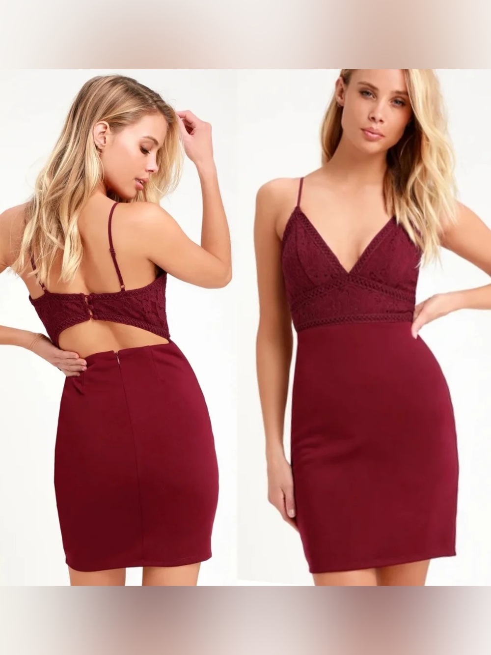 Lulus Late Night Snack Wine Red Lace Backless Bodycon Dress